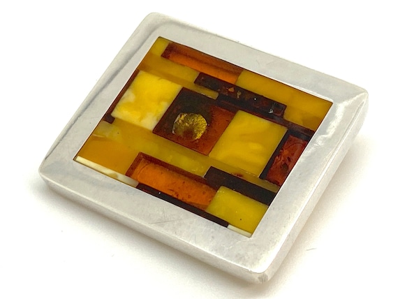 Unusual Modernist Multi -Amber and Sterling Silve… - image 1