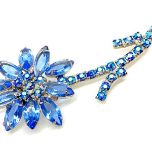 Enormous 1980&#39;s Statement Blue Crystal Rhinestone Flower Brooch