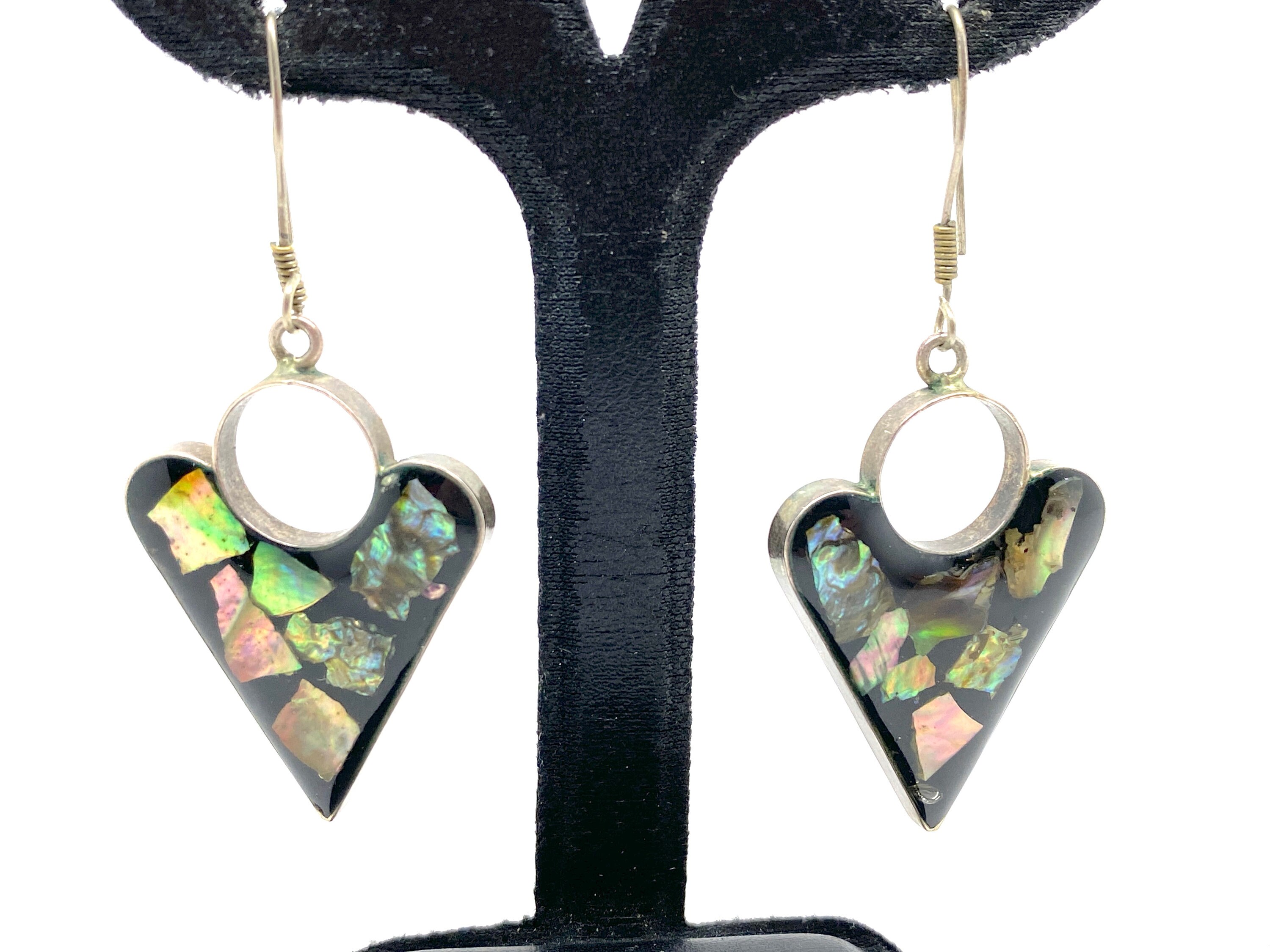 Boucles D'oreilles Vintage à Vis – Motif Fleur Cœur En Nacre Abalone, Couleur Or, Année 1972