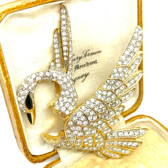 Large Vintage Crystal Rhinestone Swan made with S… - image 5