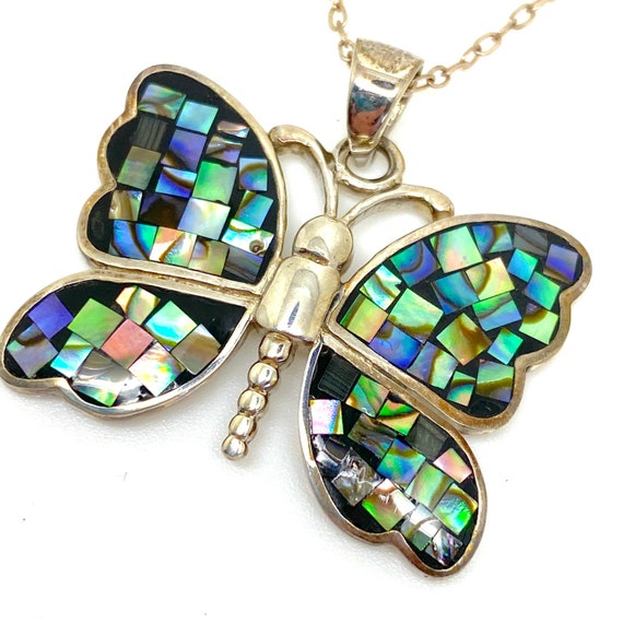Gorgeous Piece! 925 Sterling Silver Abalone Butterfly Charm Pendant Unique