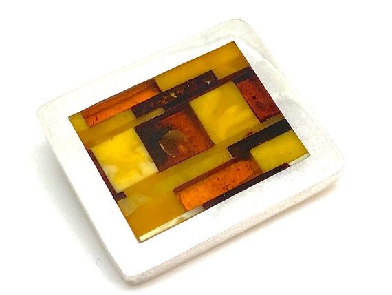 Unusual Modernist Multi -Amber and Sterling Silve… - image 3