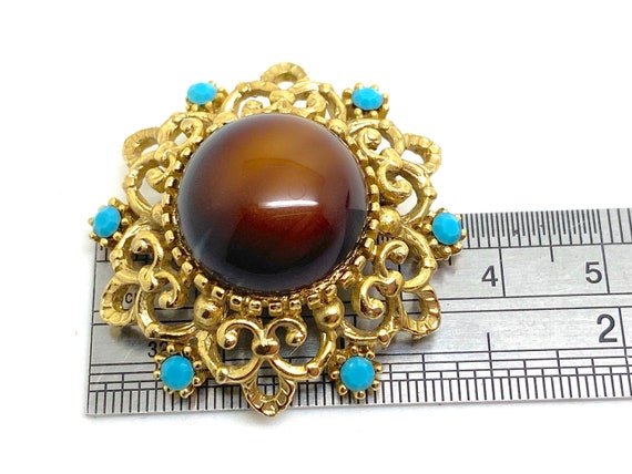 1980s SPHINX Brown and Blue Crystal Dome Brooch - image 8