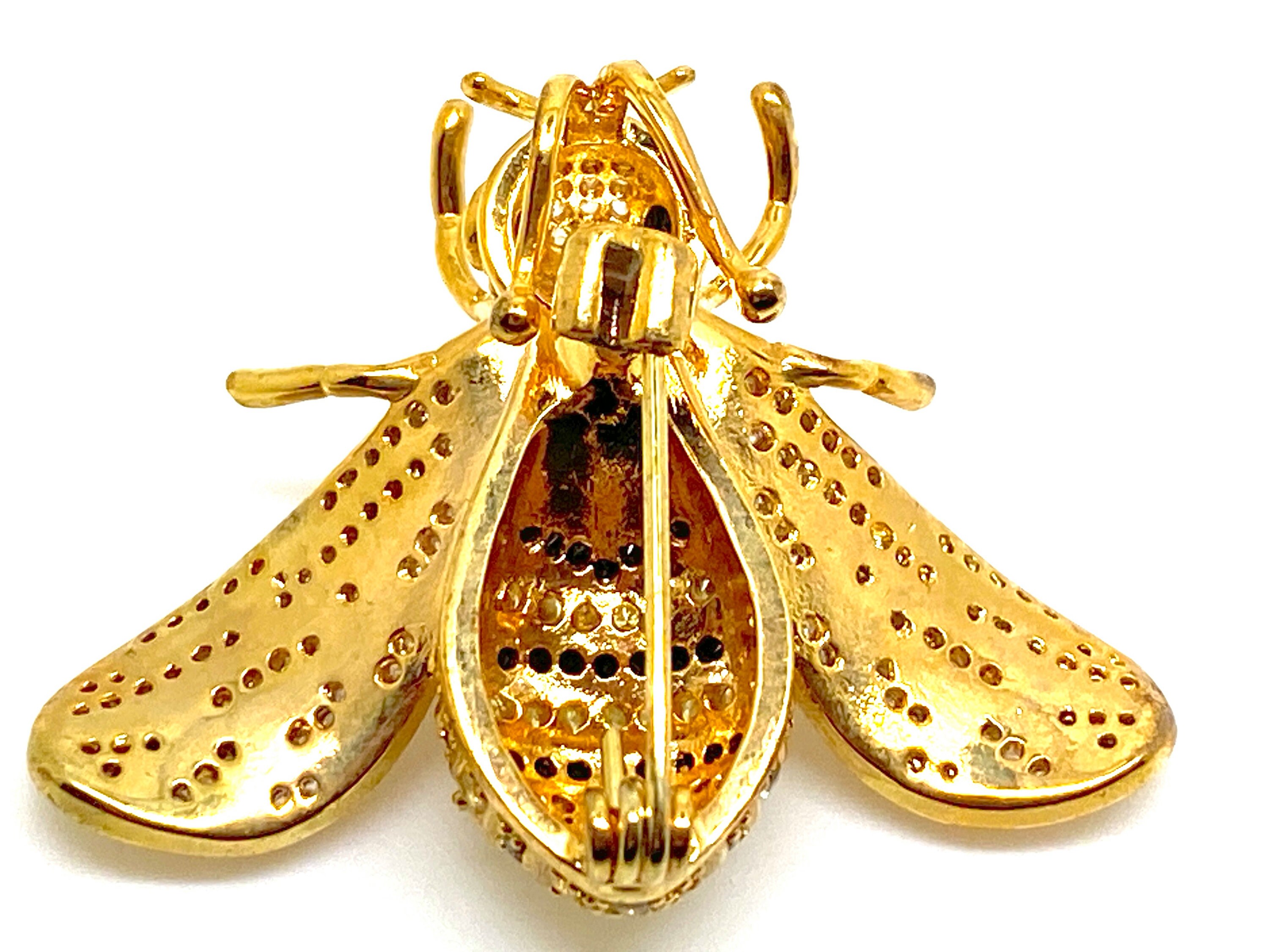 Broche Ancienne Dorée à Strass Et Perles - Motif Guêpe/mouche - Bijou Vintage