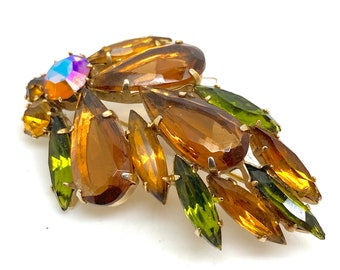 Heidi Daus | Jewelry | Heidi Daus Dreidel Vintage Collectors  Heidi Daus Amber Crystal Statement Brooch Multi-Color Rhinestone Pendant Bronze main image 1
