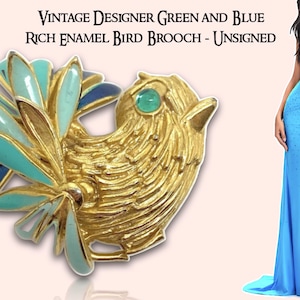 Vintage Designer Green and Blue Rich Enamel Bird Brooch - Unsigned