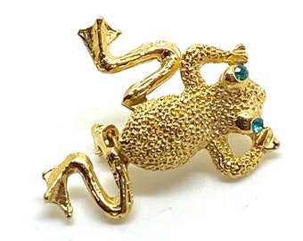 1980"s Articulated Pavè Frog Brooch with Green Eyes