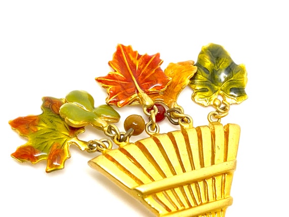 Brushed Gold and Enamel Autumn Leaves Broom  / Ra… - image 5