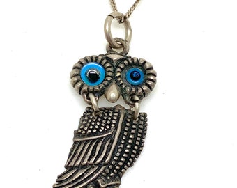 1970s Articulated Owl 925 Silver Pendant and Chain