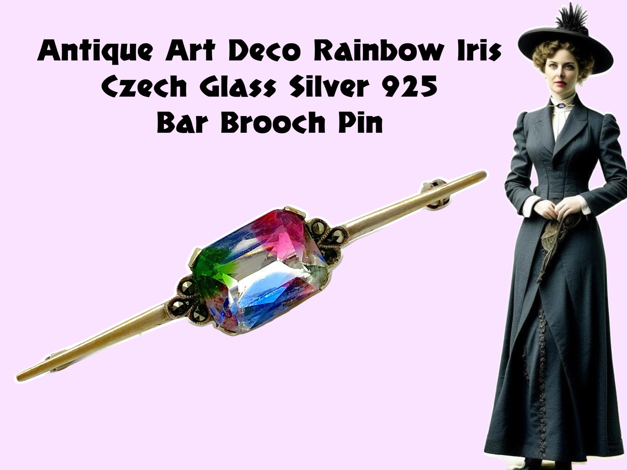 Broche Vintage Art Déco Couleur Argent Avec Cristaux Fumés - Occasion, Superbe état, Pièce Rare