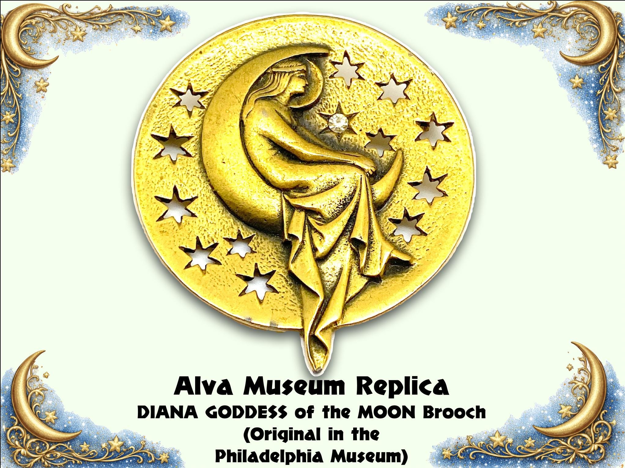 Alva Museum Replicas DIANA GODDESS of the MOON Brooch; Signed Alva Gold ...