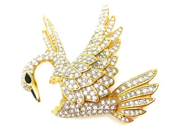 Large Vintage Crystal Rhinestone Swan made with S… - image 1