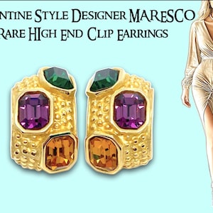 Byzantine Style Designer MARESCO Rare HIgh End Clip Earrings