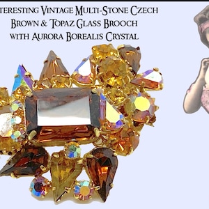Vintage Czech Glass Brooch: Multi-Stone Fruit Salad Design