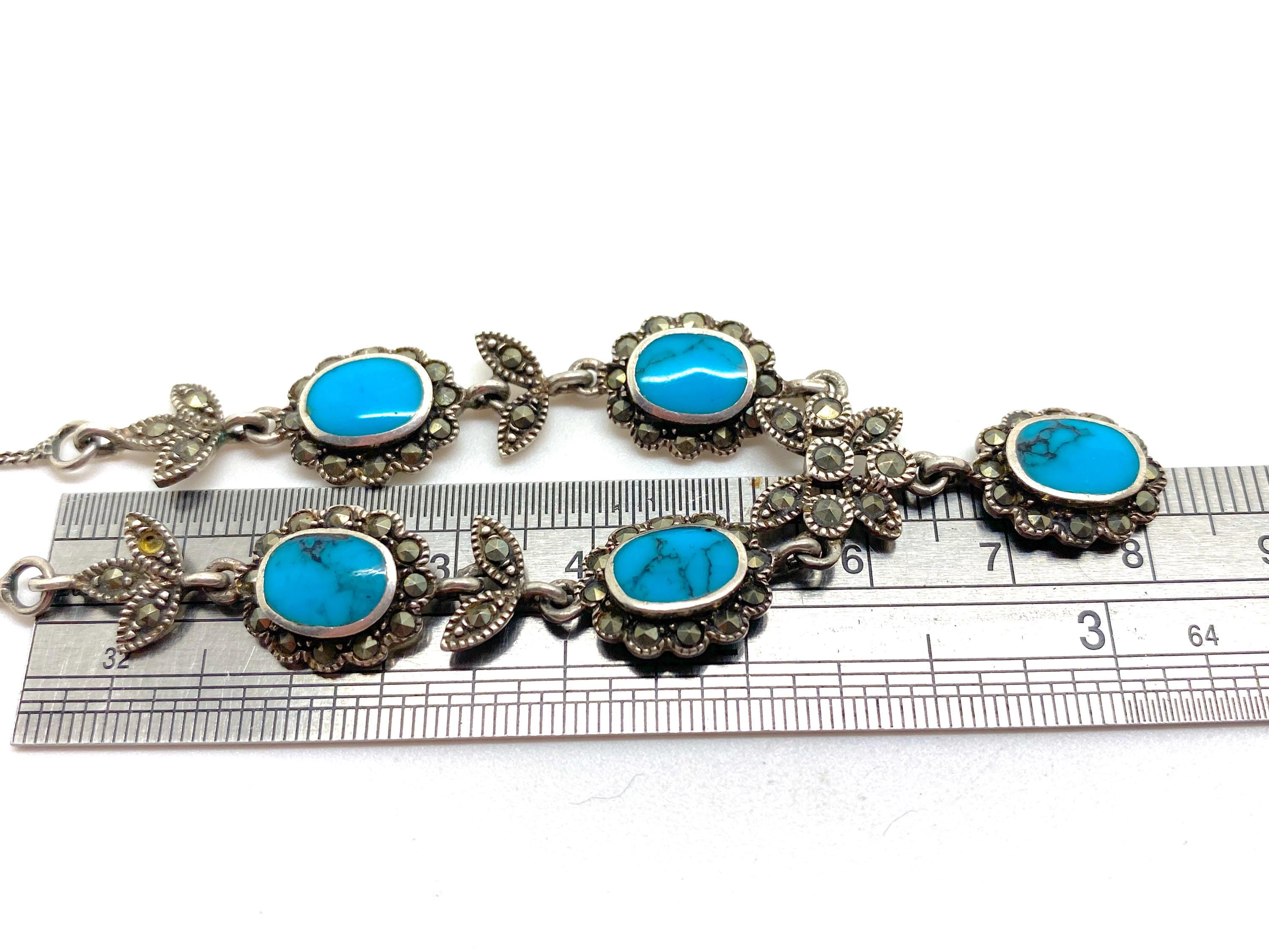 VINTAGE SILVER 925刻印 ターコイズ マーカサイト装飾 ピアス