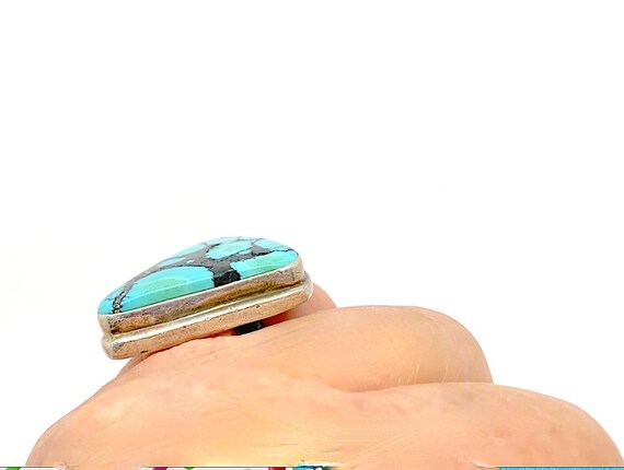 Large Triangular Royston Turquoise  925 Silver Ri… - image 8