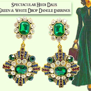 Brincos pendentes espetaculares de cristal verde e branco Heidi Daus - assinados