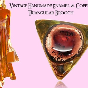 Vintage Handmade Enamel & Copper Triangular Brooch