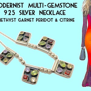 Modernist Multi-Gemstone Sterling Silver Necklace