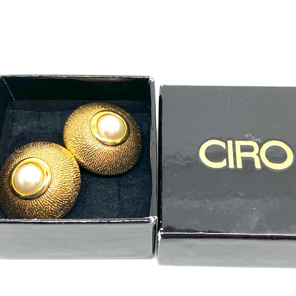 Vintage 1980's Ciro Pearl and Goldtone Clip Earrings - High End Quality Boxed Unsigned ready to give