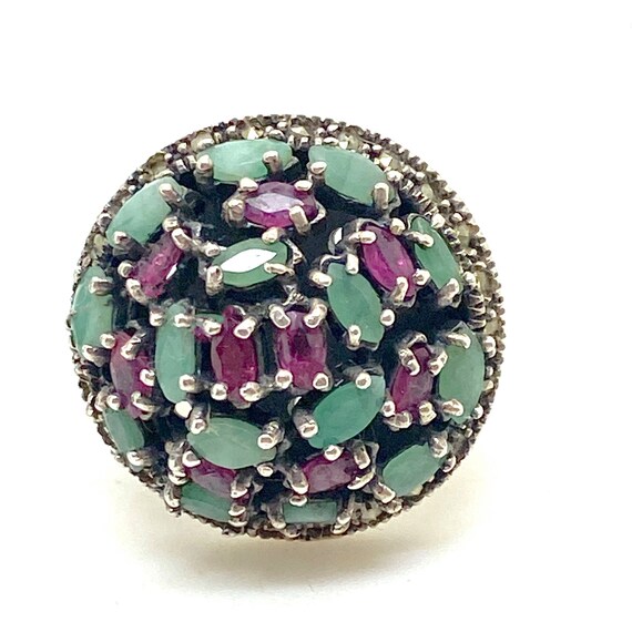 Very Large Statement Emerald and Ruby 925 Silver … - image 5