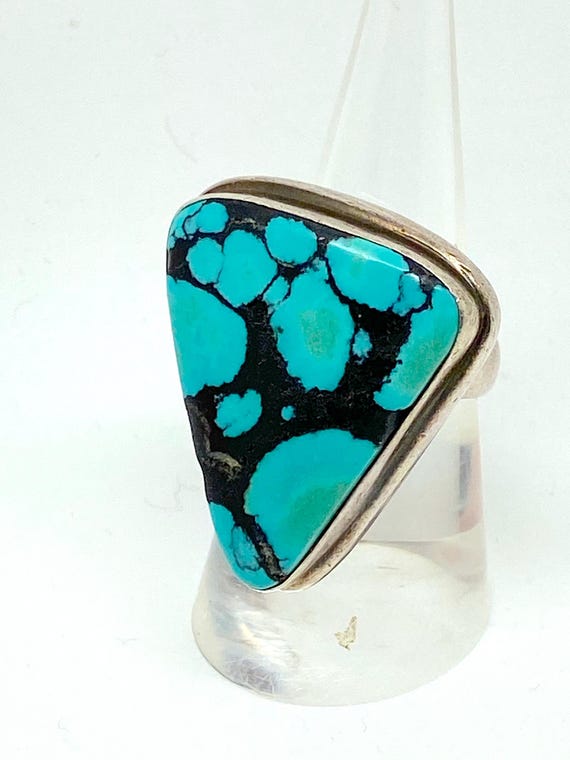 Large Triangular Royston Turquoise  925 Silver Ri… - image 3