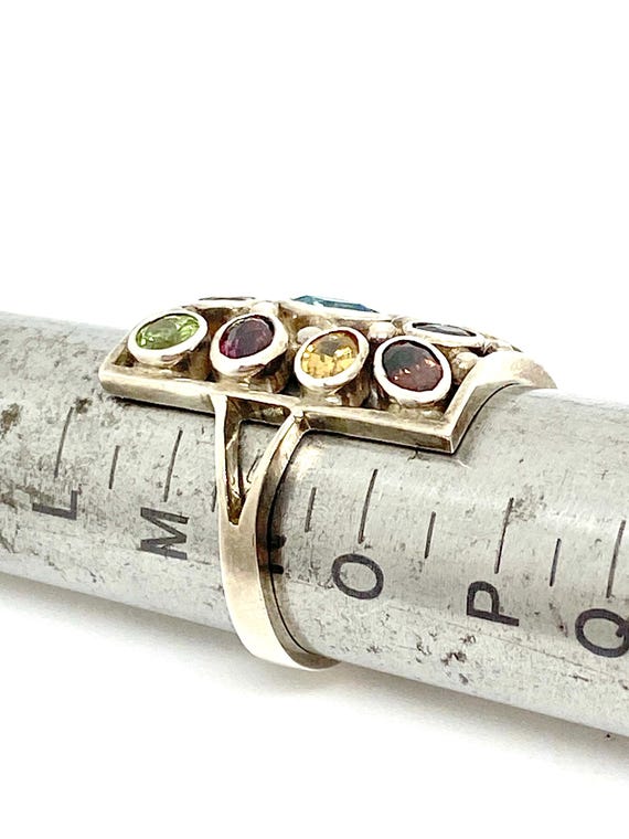 Large Multi Gemstone 925 Silver Rectangular Ring … - image 10