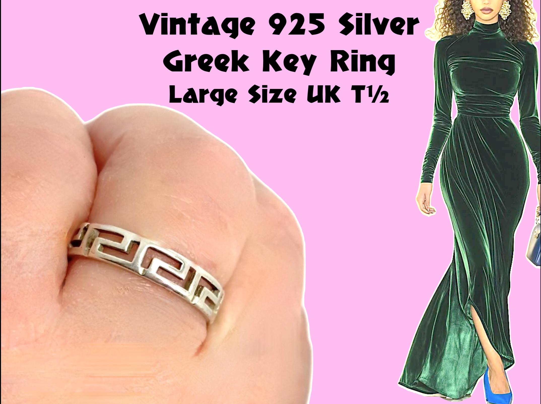 Vintage Silver925 リング【ストーン付き　キーパーリング】 Vintage 925 Silver Greek Key Ring Large Size UK T 1/2 - Etsy