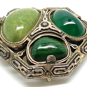 Vintage Miracle Green Cabochon Scottish Celtic Brooch  Burns night brooch.