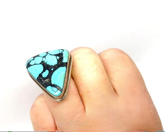 Large Triangular Royston Turquoise  925 Silver Ri… - image 9