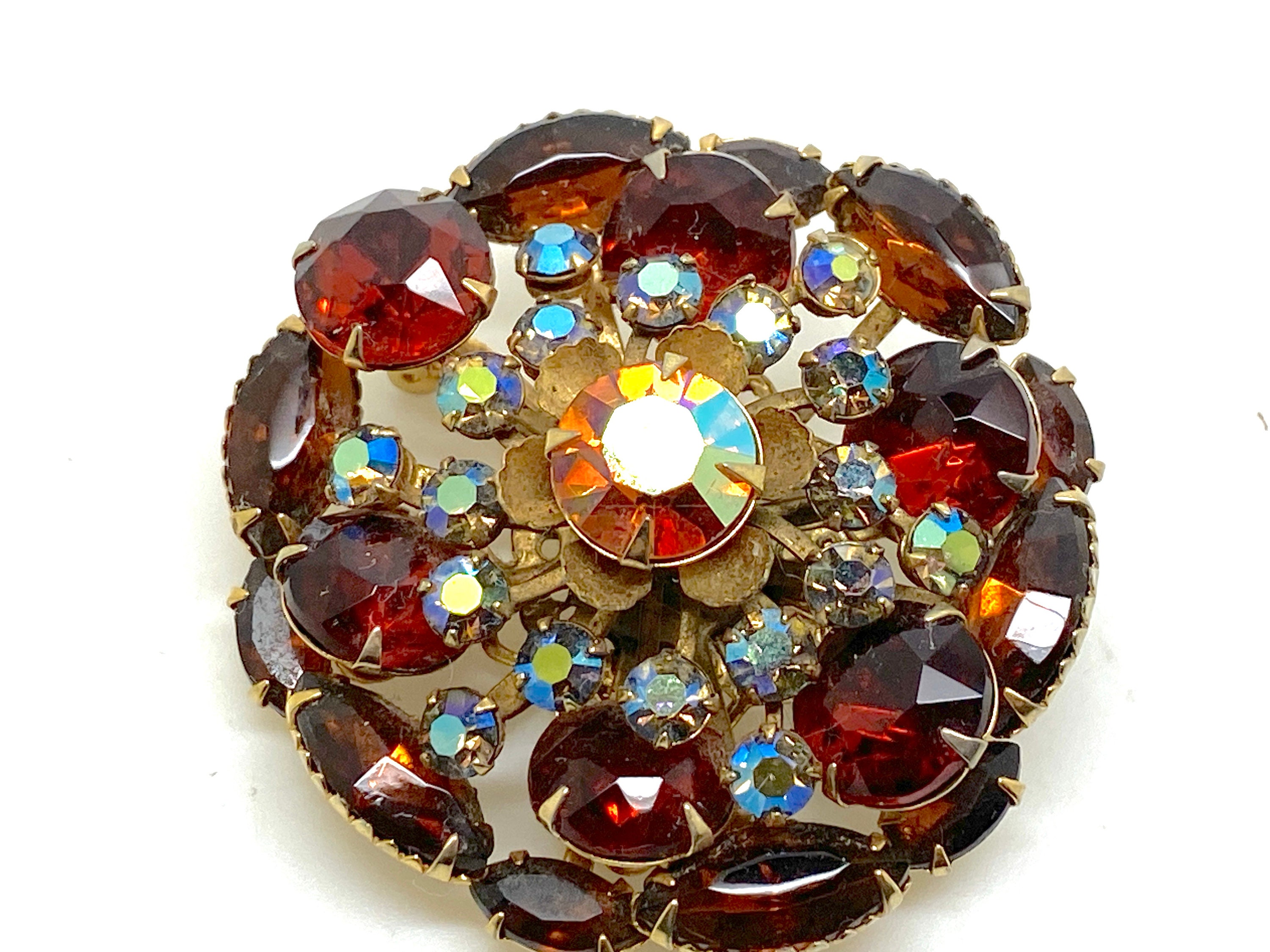良質  Vintage Czech 1950s Red Aurora Borealis Crystal Rhinestone その他
