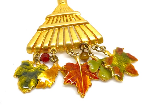 Brushed Gold and Enamel Autumn Leaves Broom  / Ra… - image 7
