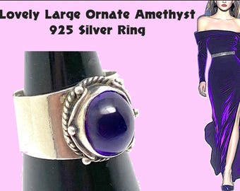 Lovely Large Amethyst 925 Silver Ring