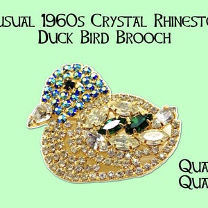 1960s Coloured Crystal Rhinestone Duck Bird Brooch