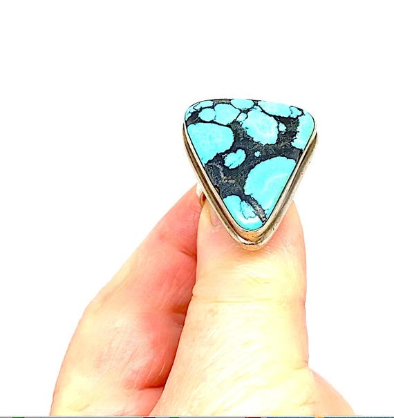 Large Triangular Royston Turquoise  925 Silver Ri… - image 10
