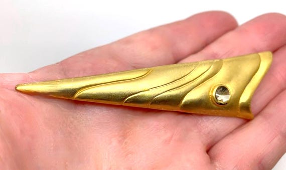 Unique Modernist Brushed Gold Triangular Brooch M… - image 5