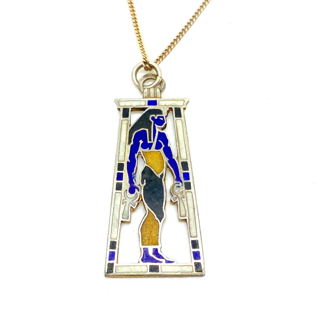 Collier égyptien Ancien En Argent 800 Et Or émaillé - Pendentif Charm - Occasion