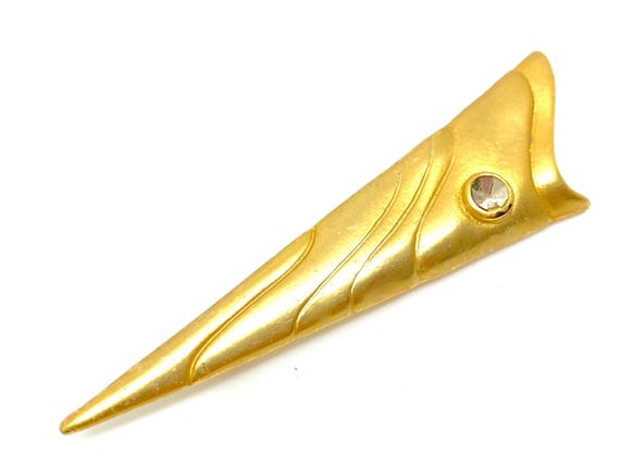 Unique Modernist Brushed Gold Triangular Brooch M… - image 6