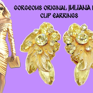 1960’s Gorgeous Juliana Green Leaf Crystal Rhinestone Clip On Earrings by  DeLizza & Elster