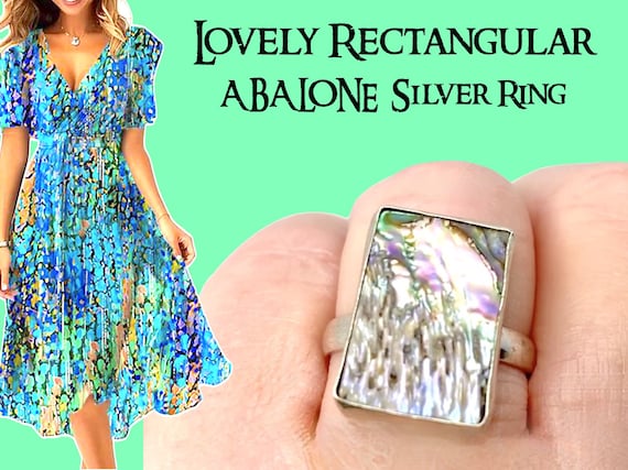 Large Rectangular Abalone 925 Sterling Silver Rin… - image 1