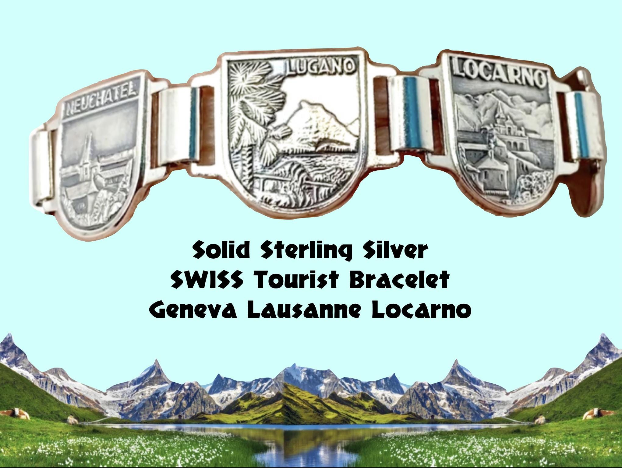 Solid Silver Swiss Tourist Bracelet: Geneva, Lausanne, Locarno - Etsy