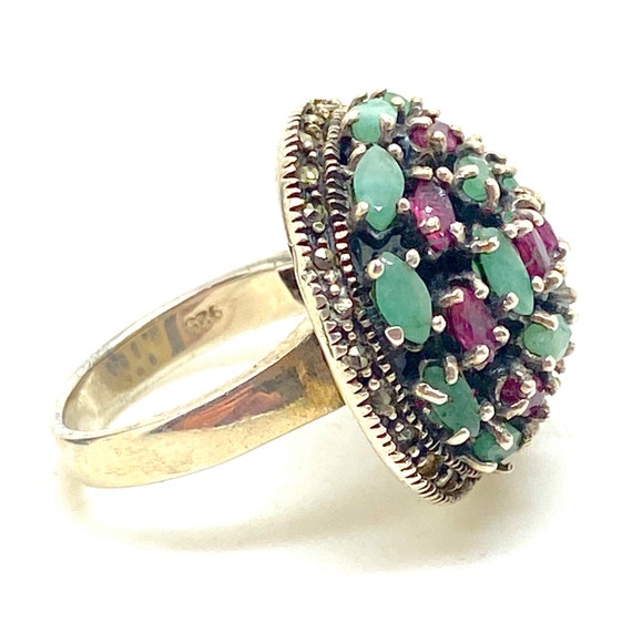 Very Large Statement Emerald and Ruby 925 Silver … - image 3