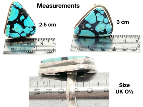 Large Triangular Royston Turquoise  925 Silver Ri… - image 7