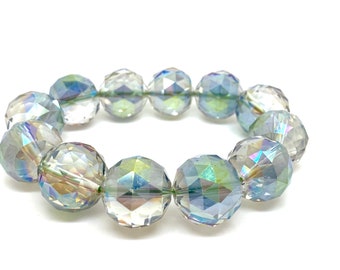 Sparkling Vintage Austrian Crystal Aurora Borealis Large Bead Bracelet