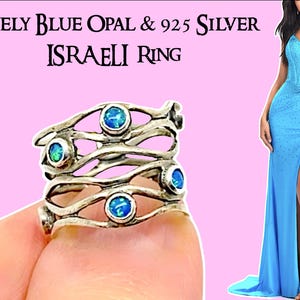 Lovely Blue Opal Sterling Silver 925 ISRAELI  Ring -