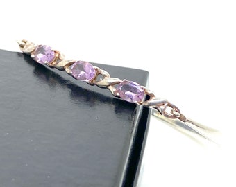 Vintage Amethyst 925 Silver Hinged Bangle Bracelet