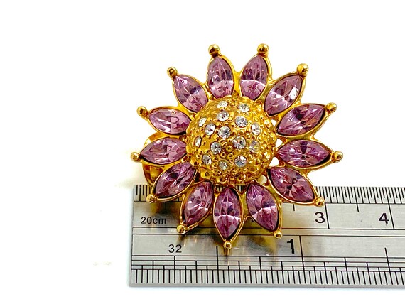 Fabulous 1980's Pink Crystal Rhinestone Sunflower… - image 8