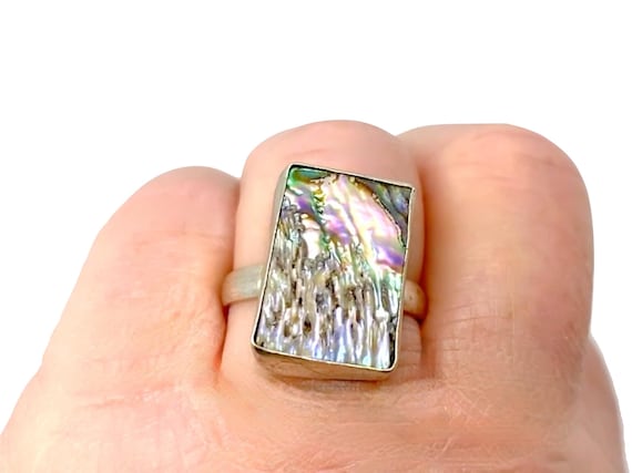 Large Rectangular Abalone 925 Sterling Silver Rin… - image 4