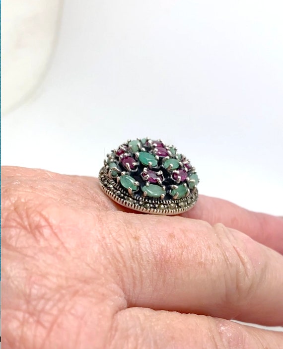 Very Large Statement Emerald and Ruby 925 Silver … - image 4