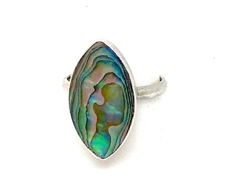 Anel vintage Abalone em prata esterlina 925 tamanho L